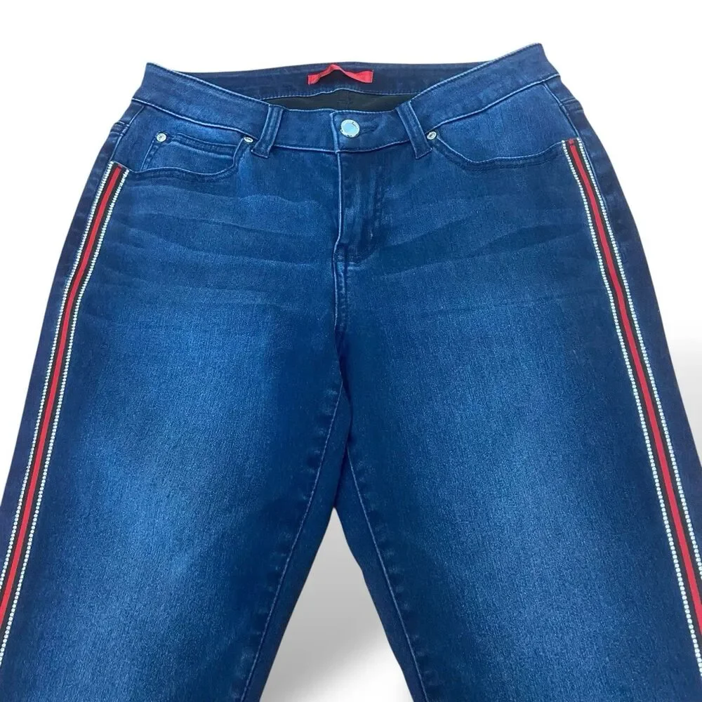 J Lo Jennifer Lopez Skinny Ankle Jeans Women Size 4 Blue Red Rhinestone 26x26in